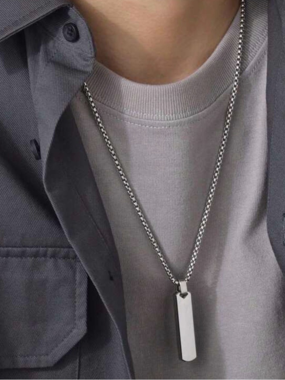Minimalist Silver Bar Pendant Necklace for Men